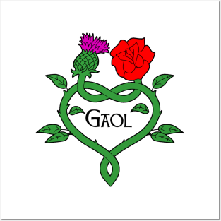 Celtic knotwork stems with red rose, thistle and gaol (love) Posters and Art